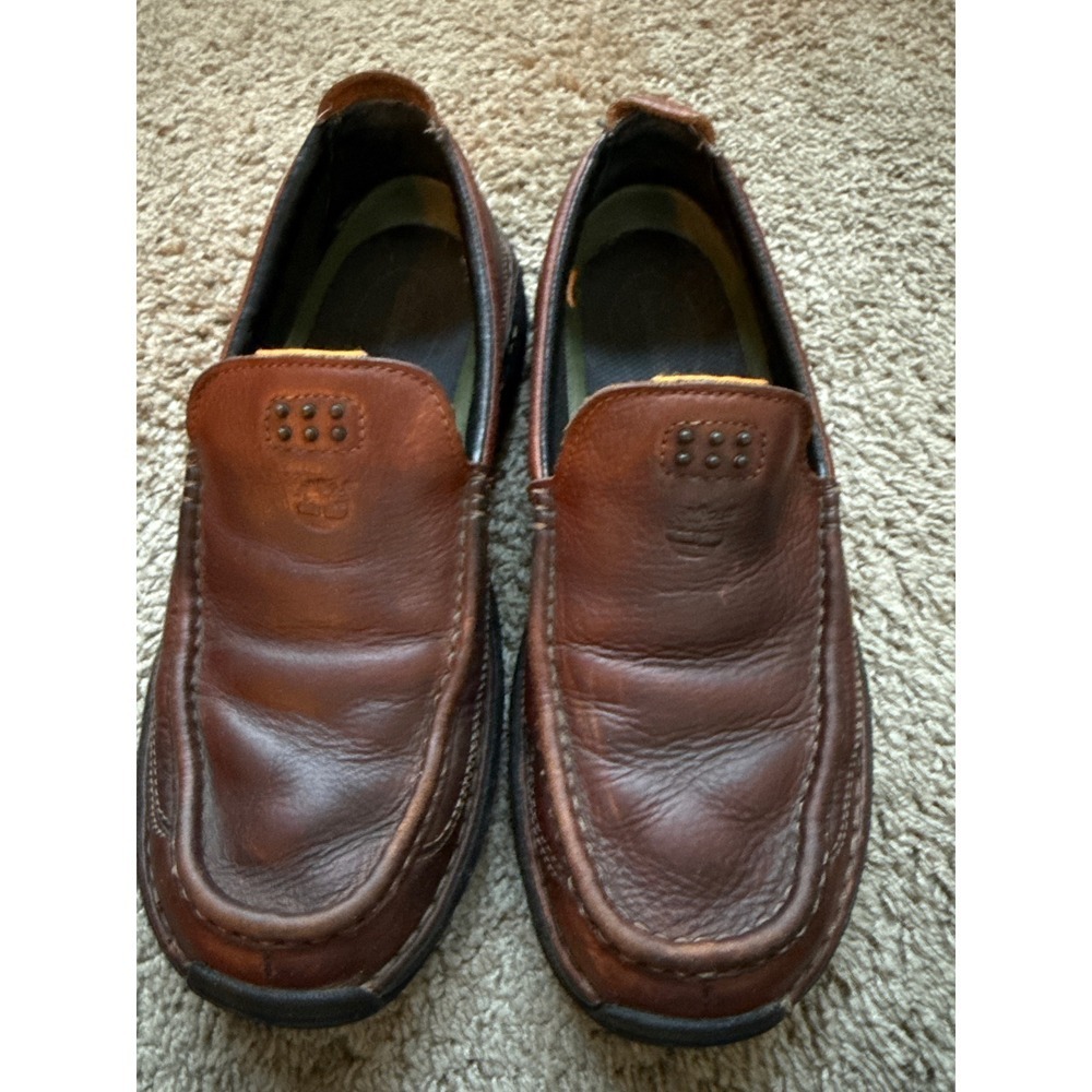 Timberland Mens Brown Leather Slip On Loafer Shoes Size 9M